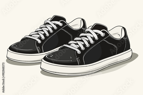 Black sneakers with white laces displayed on a neutral background showcasing modern footwear design