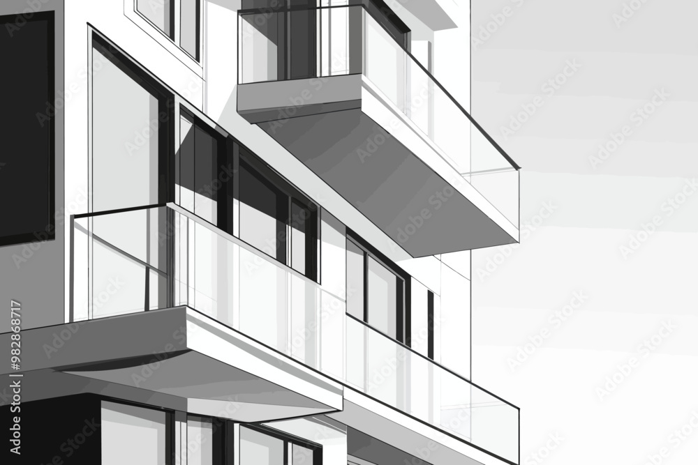 Fototapeta premium Modern residential building with sleek balconies in a minimalist architectural style