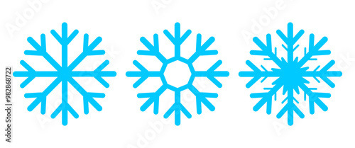 Blue Snow Flakes vector Icon set, Frozen illustration, Isolate Freeze, Snow symbol graphic elements for Decoration and Pattern, Vector stock (Editable)