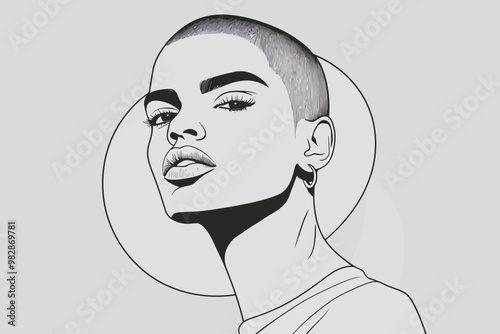 Stylized portrait of a confident individual with short hair on a minimalist background