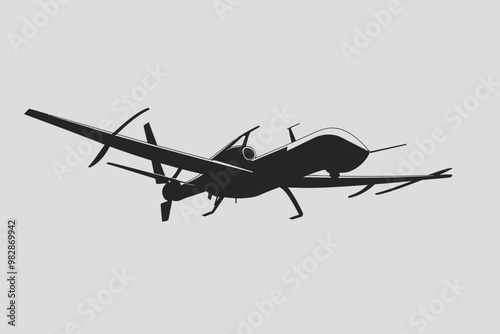 A sleek drone flying against a minimalist gray background showcasing its design and features