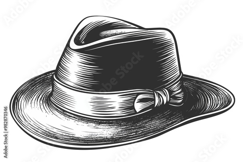 Classic fedora hat design featuring a wide brim and stylish band, ideal for timeless fashion statements