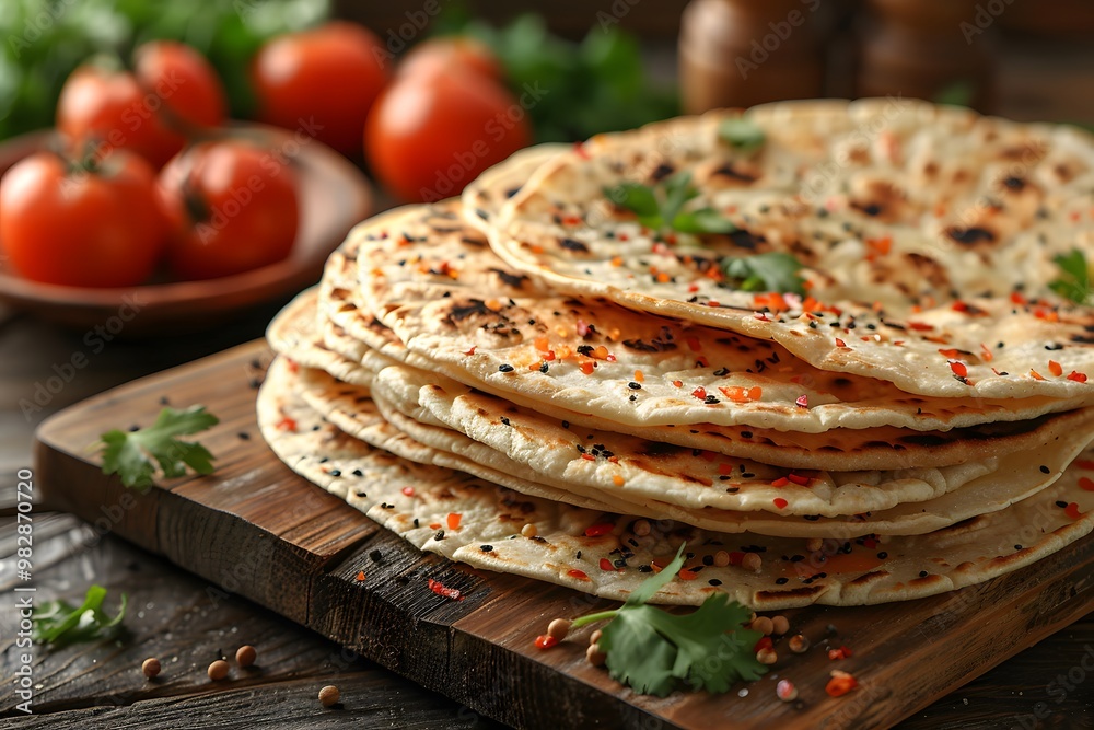 Freshly Prepared Flatbread with Spices and Herbs - Ideal for Culinary Blogs and Food Photography Freshly Prepared Flatbread with Spices and Herbs - Ideal for Culinary Blogs and Food Photography