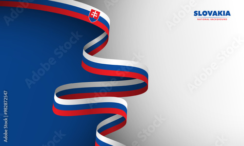 Wavy long slovakia flag on blue and white background. Slovakia national background