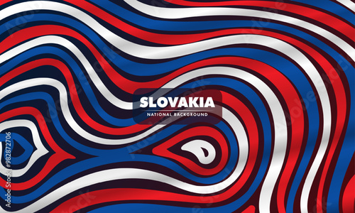 Waving abstract white blue and red lines design on black background. Slovakia independence day