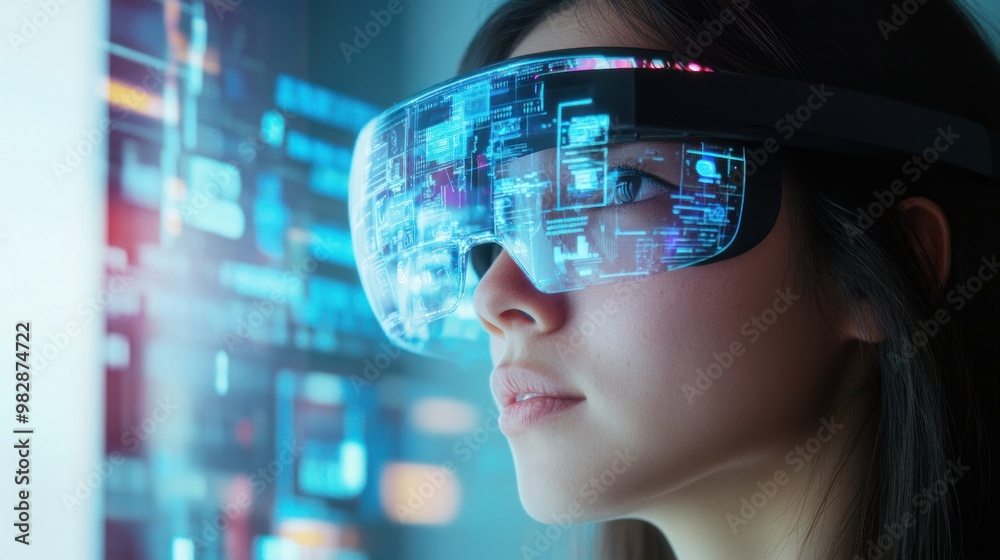 A wearable augmented reality headset that overlays digital information onto the physical world, allowing users to interact with virtual objects and enhance their daily experiences. A wearable augmented reality headset that overlays digital information onto the physical world, allowing users to interact with virtual objects and enhance their daily experiences.