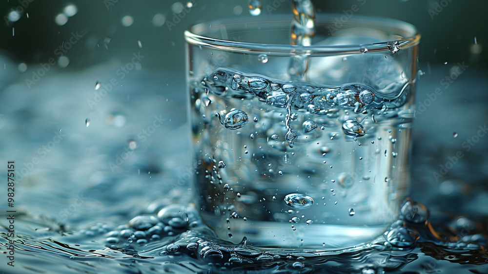 Clean water pours into a glass close-up Clean water pours into a glass close-up