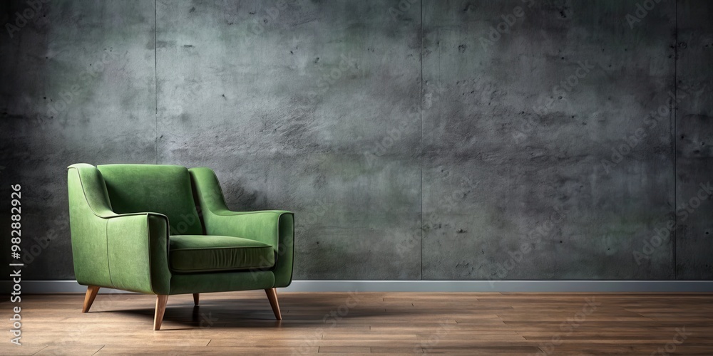 Green armchair in modern living room with dark concrete wall background Green armchair in modern living room with dark concrete wall background
