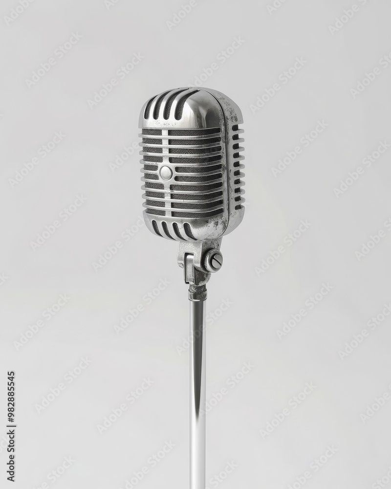 Fototapeta premium Vintage metal microphone on white background, cut-out, PNG, clipping path