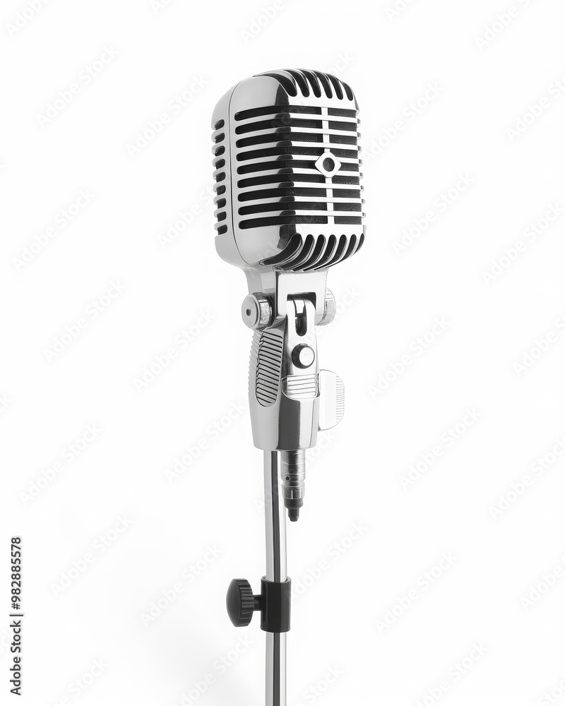Fototapeta premium Vintage metal microphone on white background, cut-out, PNG, clipping path