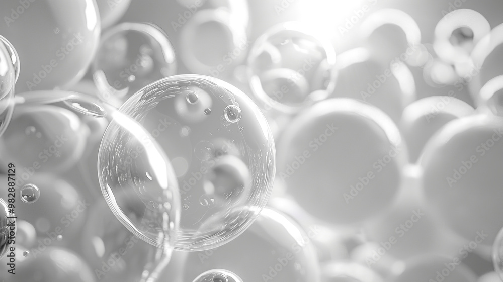 White and transparent balls close-up on a white background White and transparent balls close-up on a white background