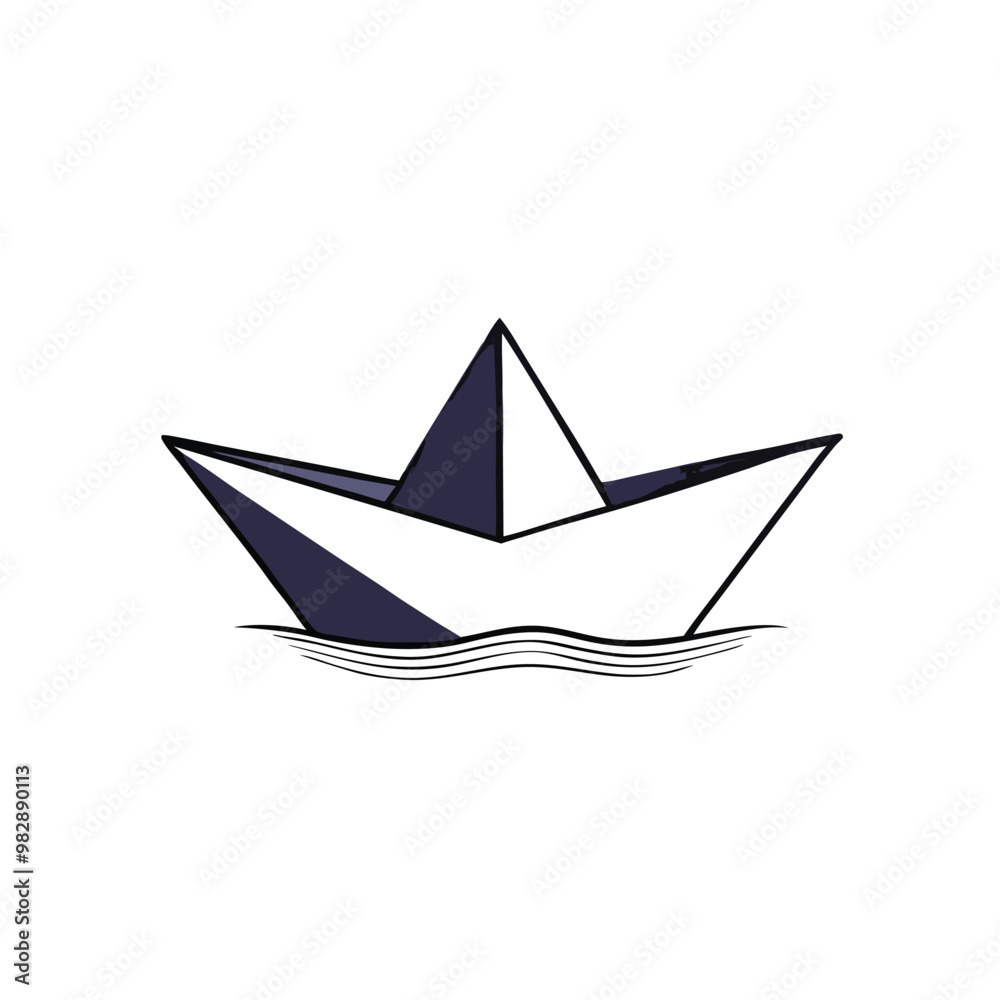 Paper boat on the water, Vector silhouette, on an isolated white background Paper boat on the water, Vector silhouette, on an isolated white background