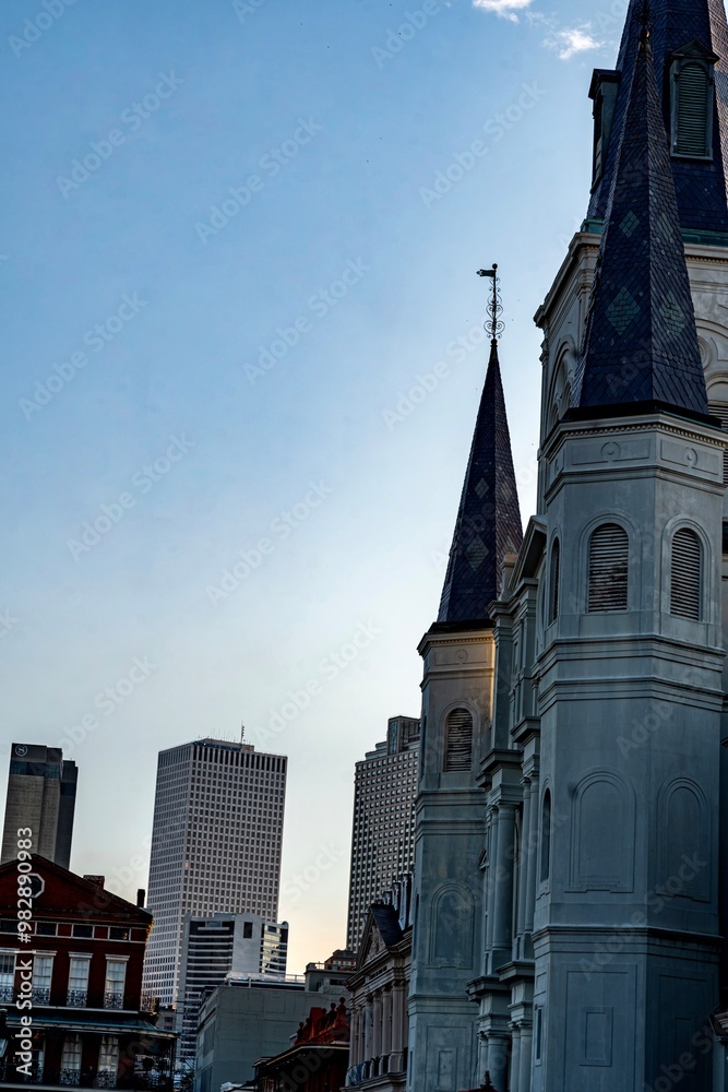 Saint Louis Cathedral and Downtown New Orleans at Twilight