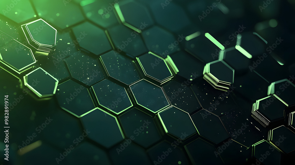 Obraz premium Abstract dark green technology hexagonal background