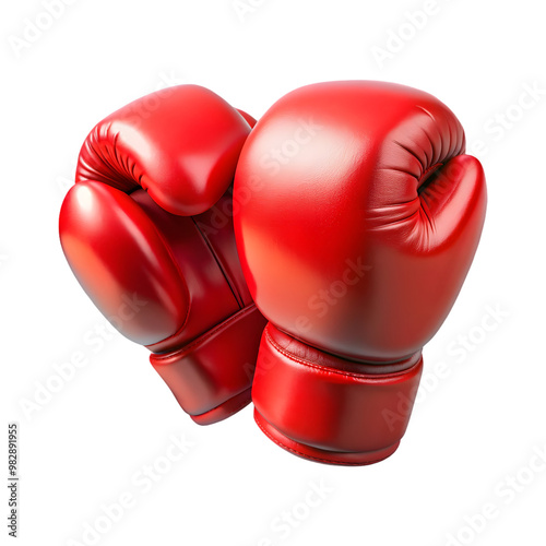 Pair of red leather boxing gloves isolated on transparent background, cut out