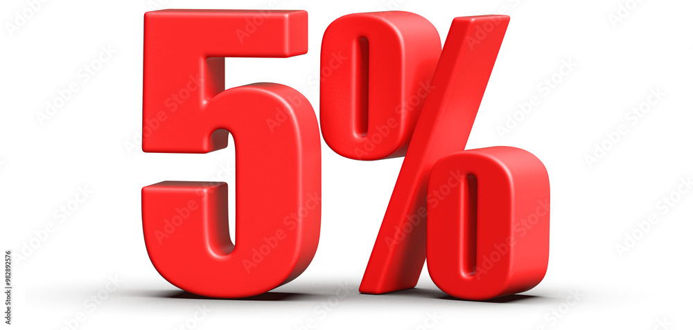 5 Percent Off Sale . Red Number Discount 3D Render 5 Percent Off Sale . Red Number Discount 3D Render