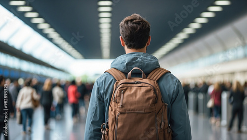 Man with Backpack Waiting