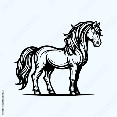 Horse animal Line Art Silhouette Vector Illustration