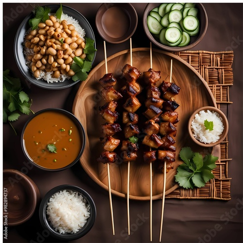 Illustration of Indonesian Food, Satay is a typical Javanese food photo