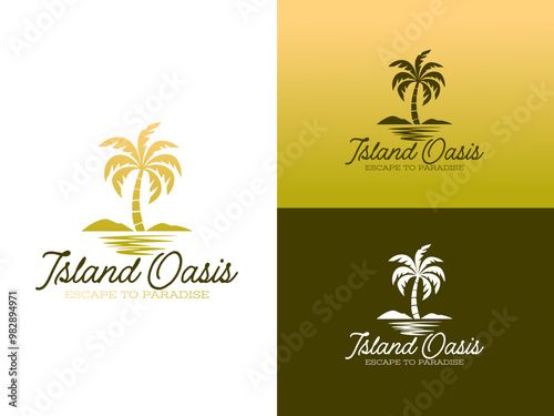 A serene image of a palm tree on a tropical island with crystal clear water, symbolizing escapism and paradise. Suitable for travel brochures or tourism websites. EPS Layered Vector File