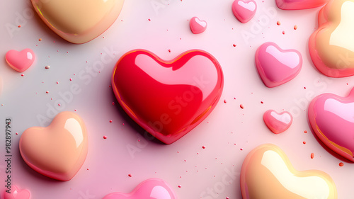 screen with hearts on in a 3d, hyperrealistic style, friendly tone, isolated background