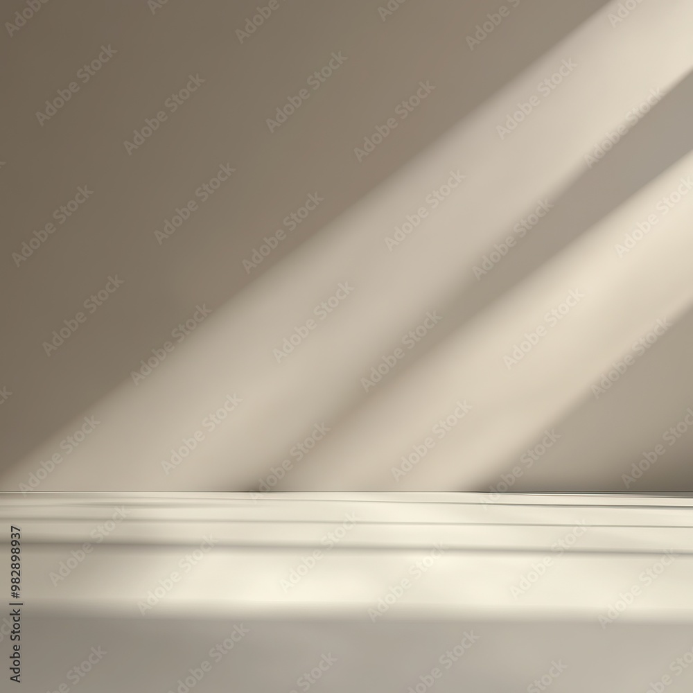 Soft light rays streaming over a minimalistic wall, creating a calm and serene atmosphere perfect for modern design.