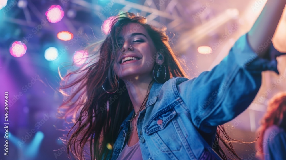 Naklejka premium beautiful young woman enjoying a concert