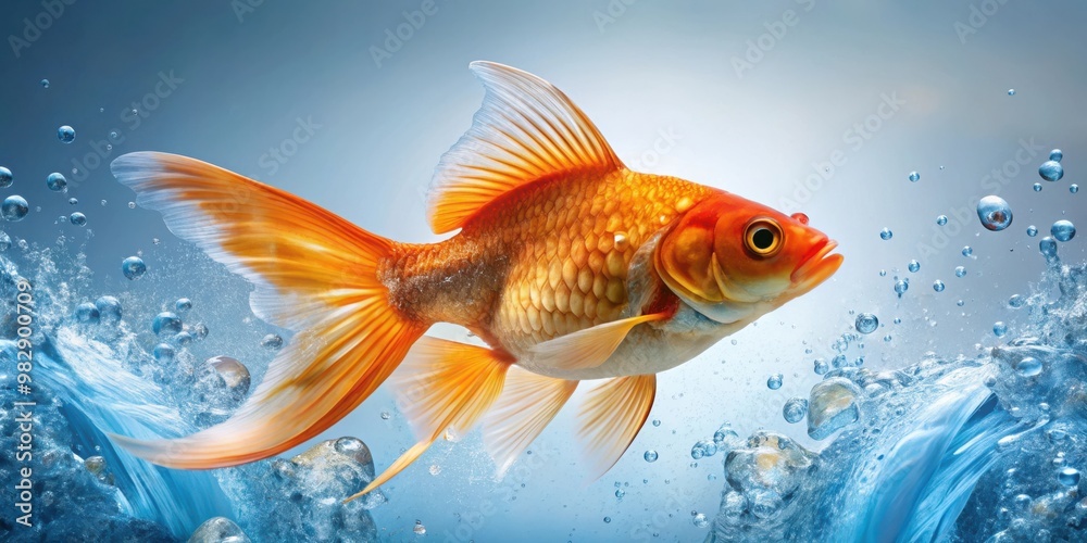 A vibrant goldfish creating dynamic bubbles and water movement, capturing its lively spirit A vibrant goldfish creating dynamic bubbles and water movement, capturing its lively spirit
