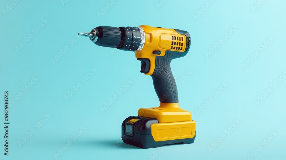 cordless power drill with a detachable battery, set on a clean cordless power drill with a detachable battery, set on a clean