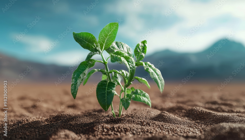 A futuristic farm scene with GMO potato plants thriving in harsh, arid conditions, representing the resilience and sustainability of genetically enhanced crops. A futuristic farm scene with GMO potato plants thriving in harsh, arid conditions, representing the resilience and sustainability of genetically enhanced crops.