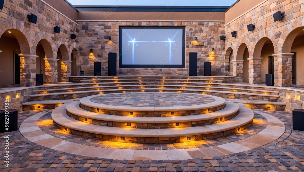Obraz premium Elegant Outdoor Movie Theater with Stone Architecture