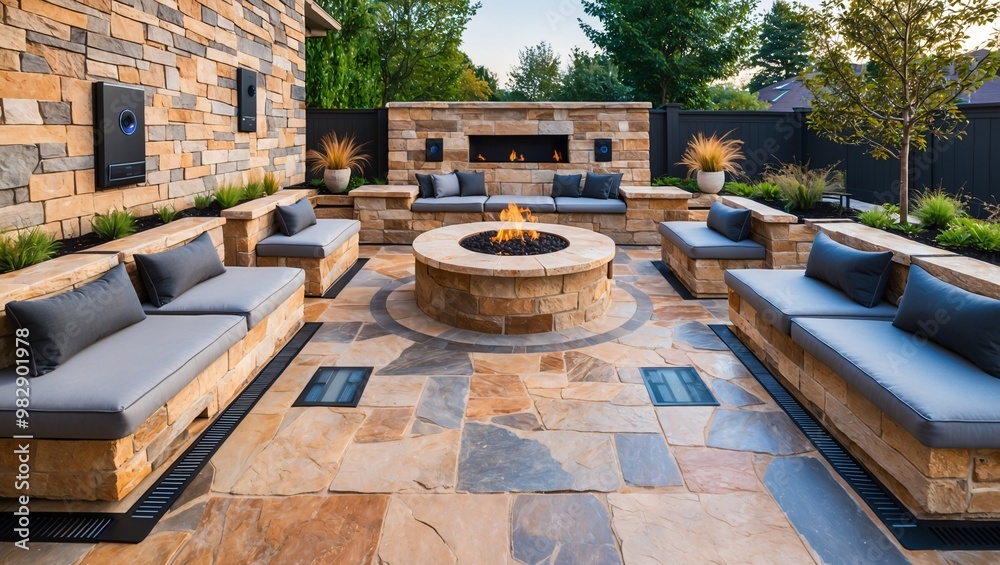 Fototapeta premium Modern Outdoor Living Space with Fire Pit