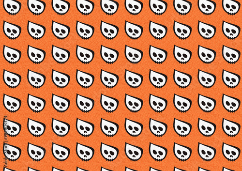 Seamless white skull pattern on orange background