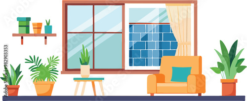 Wallpaper Mural Modern Interior Design with Sofa Set Flat Vector Isolated Torontodigital.ca