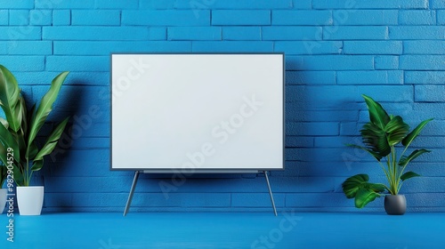 Minimalist Living Room with Blue Wall and TV Stand