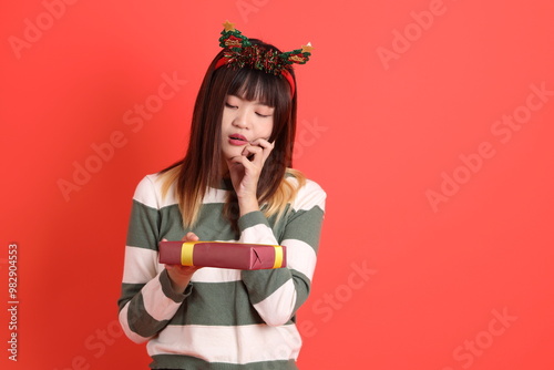 Woman wearing Santa hat