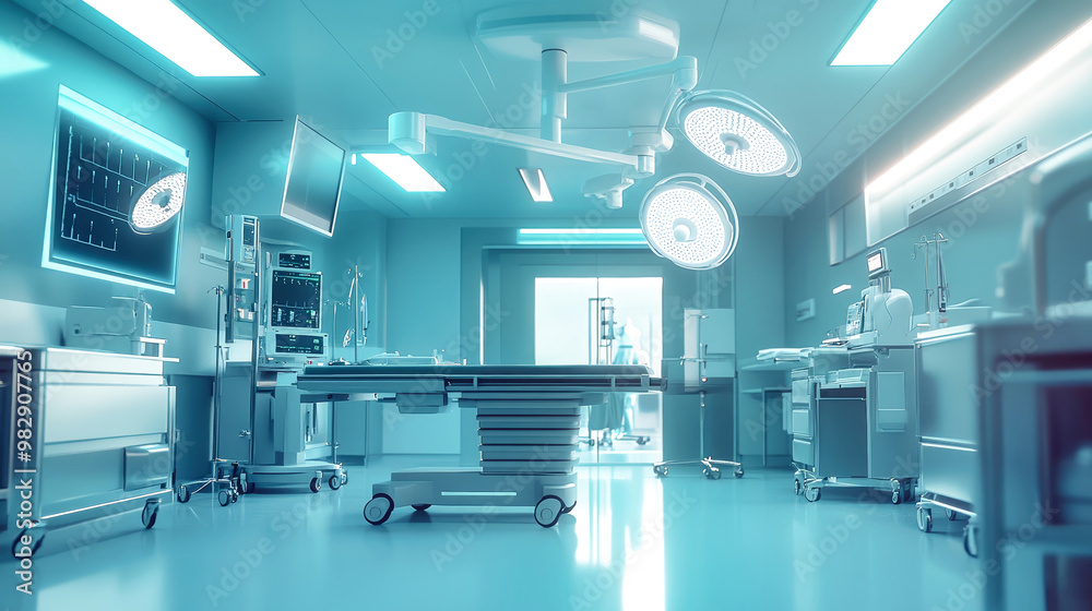 Surgeons and nurses work in harmony under bright lights, utilizing advanced medical equipment in a sleek, modern hospital operating room dedicated to patient care Surgeons and nurses work in harmony under bright lights, utilizing advanced medical equipment in a sleek, modern hospital operating room dedicated to patient care