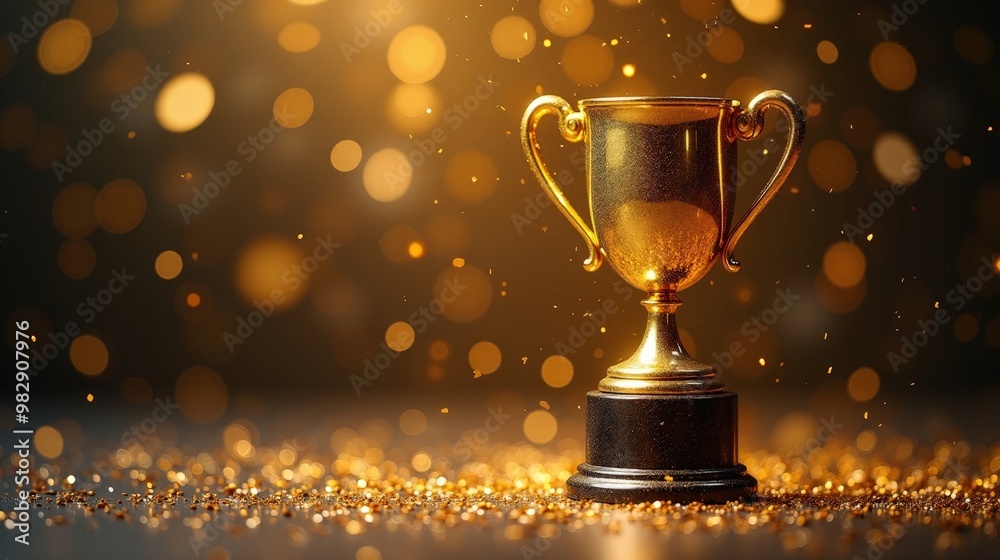 Glittering Award With Celebration Confetti On Bright Surface Glittering Award With Celebration Confetti On Bright Surface