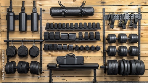 Stylish and functional  modern workout gear neatly packed in an organized gym bag photo