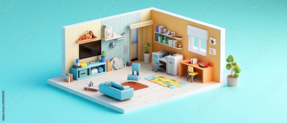 Modern Miniature Living Room and Office Setup
