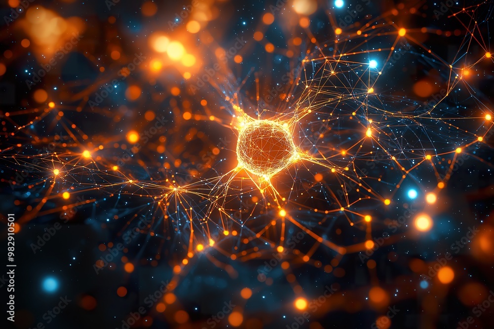 Abstract visualization of intelligence as a neural network glowing in vibrant colors Abstract visualization of intelligence as a neural network glowing in vibrant colors