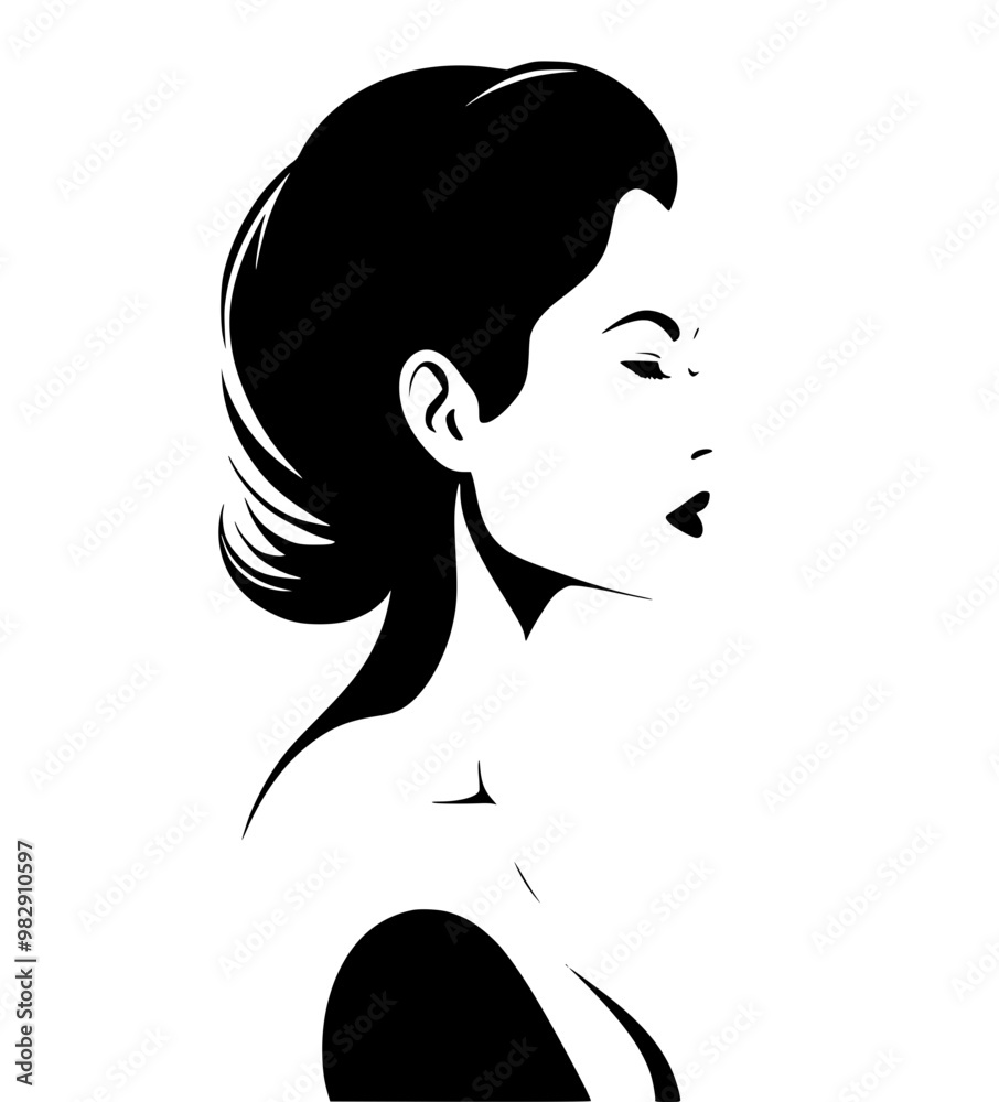 Profile icon of a woman with an elegant hairstyle and serene expression on a plain background