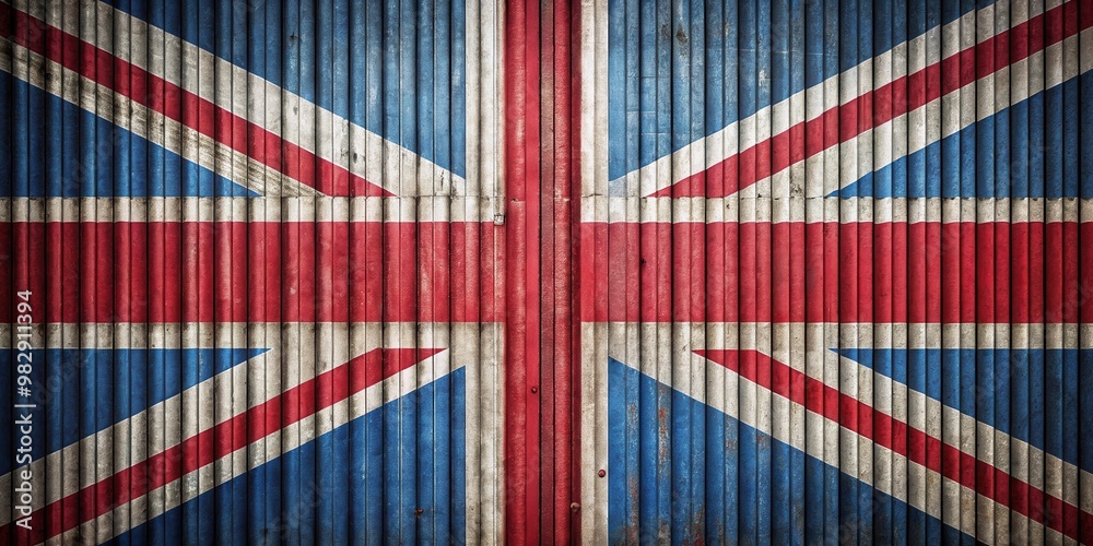 Fototapeta premium Corrugated Iron Texture in Shape of UK Flag, Patriotic British Background Image