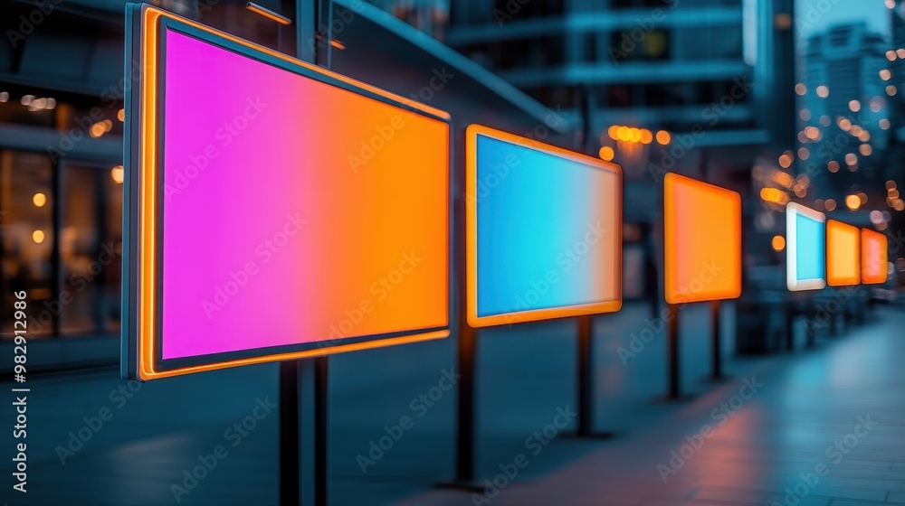 Vibrant Urban Display Screens at Nighttime Vibrant Urban Display Screens at Nighttime