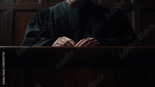 Judge's hands on courtroom bench during trial