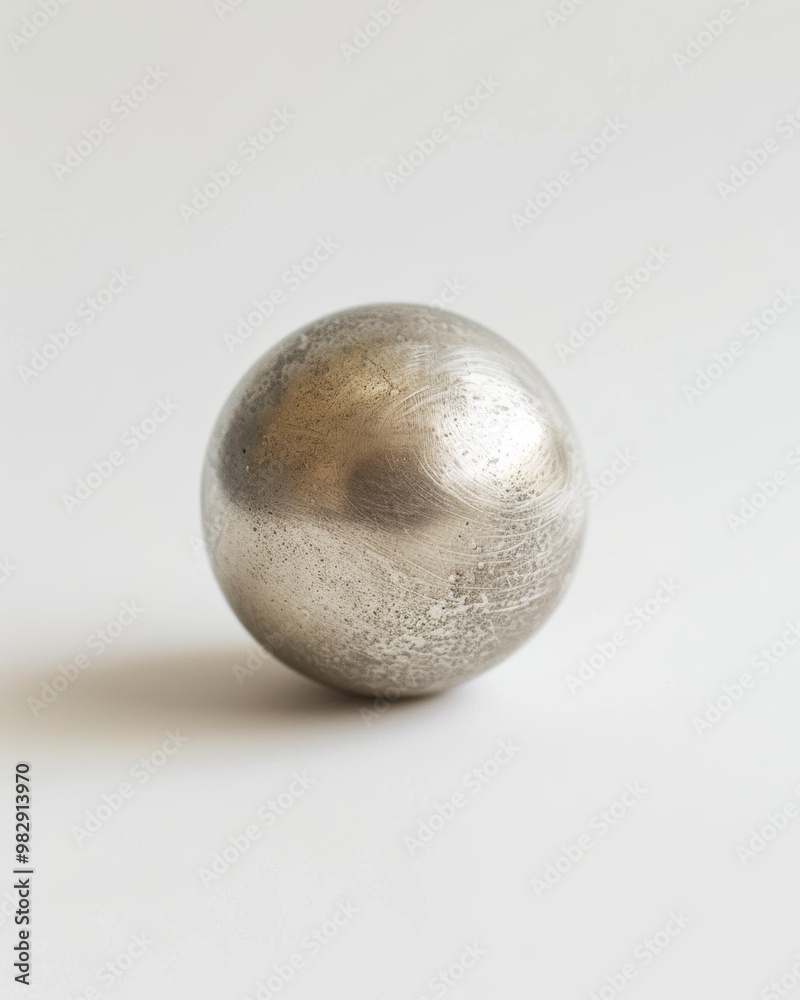 A small silver sphere rests on white background, showcasing its smooth surface and subtle texture. metallic sheen reflects light beautifully, creating an elegant and minimalist aesthetic A small silver sphere rests on white background, showcasing its smooth surface and subtle texture. metallic sheen reflects light beautifully, creating an elegant and minimalist aesthetic