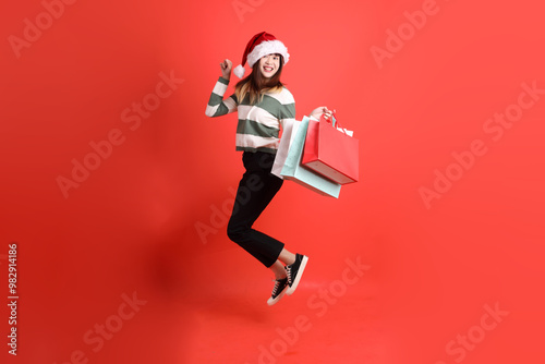 Woman wearing Santa hat