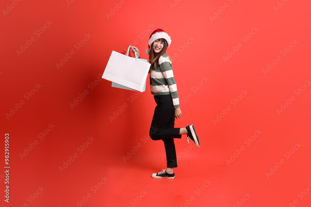 Woman wearing Santa hat