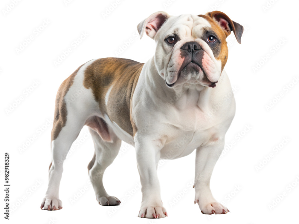 English bulldog standing and looking at camera, isolated on white background English bulldog standing and looking at camera, isolated on white background