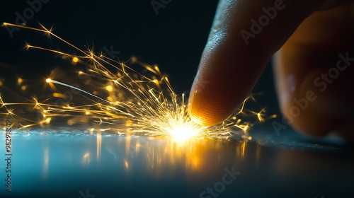 Electrifying Close-Up of Static Electricity Shocking Person's Fingertip with Realistic Sparks